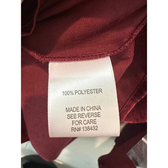 🆕 MODCLOTH | Burgundy Red Satin Silky Neck Tie 3/4 Sleeve Blouse | Medium - Picture 6 of 8